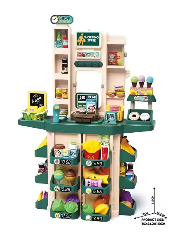 Little Shopper Supermarket – Kids Toy Cash Register & Grocery Store Playset with Accessories - LMI13537