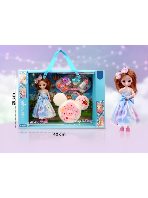 Shining Girl Mini Fashion Doll Set with Donut Purse, Sweet Dress & Accessory Charms - Collectible Gift for Kids NX13114