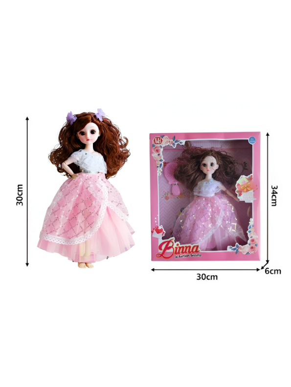 Fashion Doll in Light-Up/Glowing Pink Ball Gown | Binna "A Heavenly Beauty" Doll with Brown Hair LMI14886