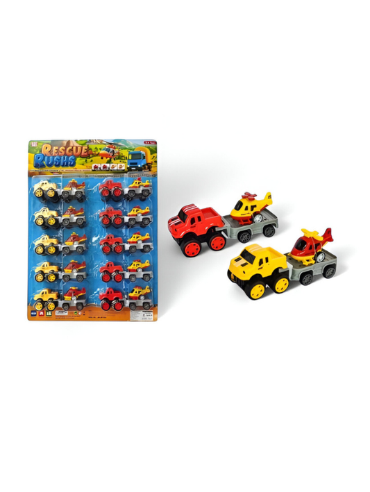 12-Piece Mini Rescue Rush Vehicle Toy Set | Small Trucks, Helicopters & Cars Playset LMI15486