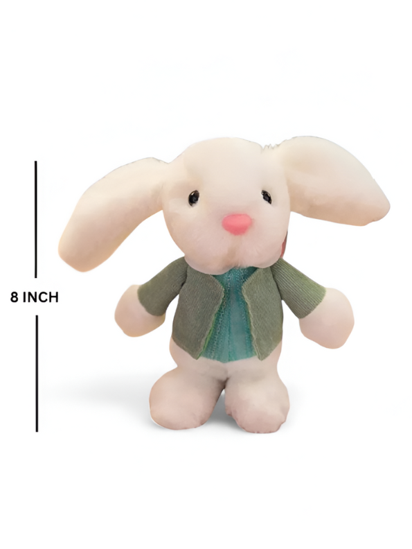 8 Inch Rabbit Soft Toy with Green Cardigan - Plush Stuffed Bunny for Children LMI11372