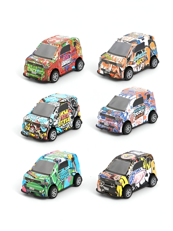 6-Pack Graffiti Die-Cast Mini Car Set | Pull Back Action Toy Vehicles for Kids LMI15772