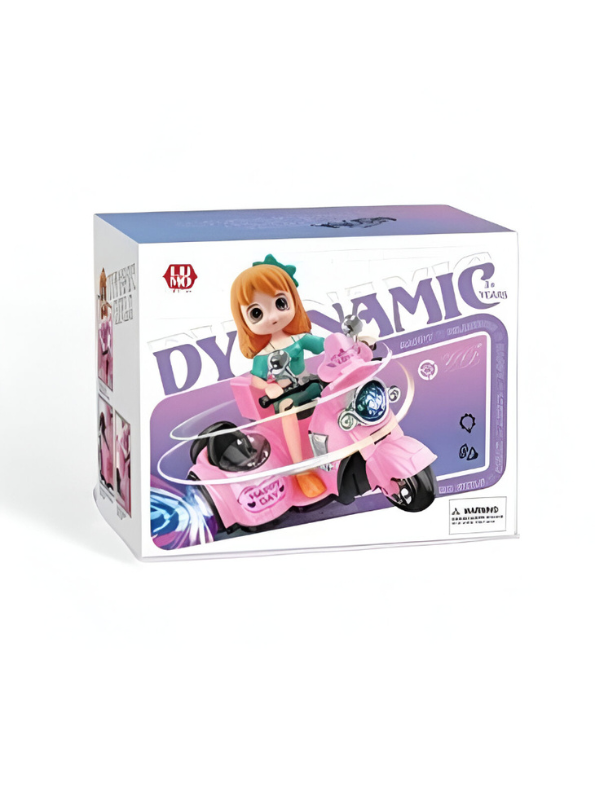 Dynamic Doll Motorcycle Toy with Sidecar | Pink Scooter Ride-On with Music and Flashing Lights LMI14213