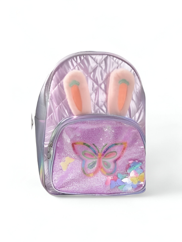 Cute Purple Bunny Ears Backpack for Girls | Quilted Glitter Butterfly Mini School Bag NOV-GBT50093