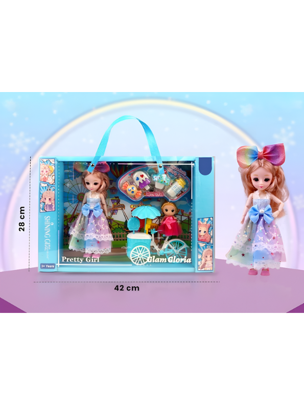 Shining Girl Pretty Doll Set with Ice Cream Cart, Mini Doll & Sweet Accessories - Fun Role Play Gift NX13115