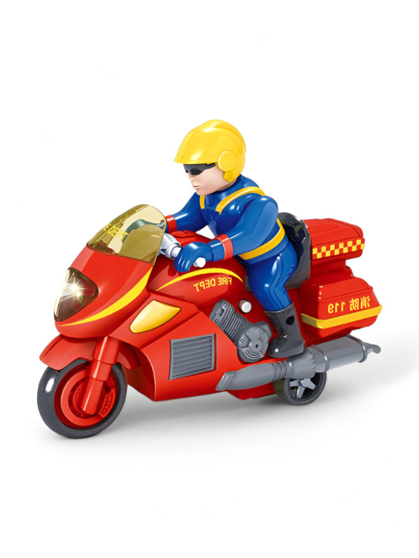 Traffo Fire Department Rescue Motorcycle Toy | Friction/Electric Motorbike with Officer Figure LMI15178