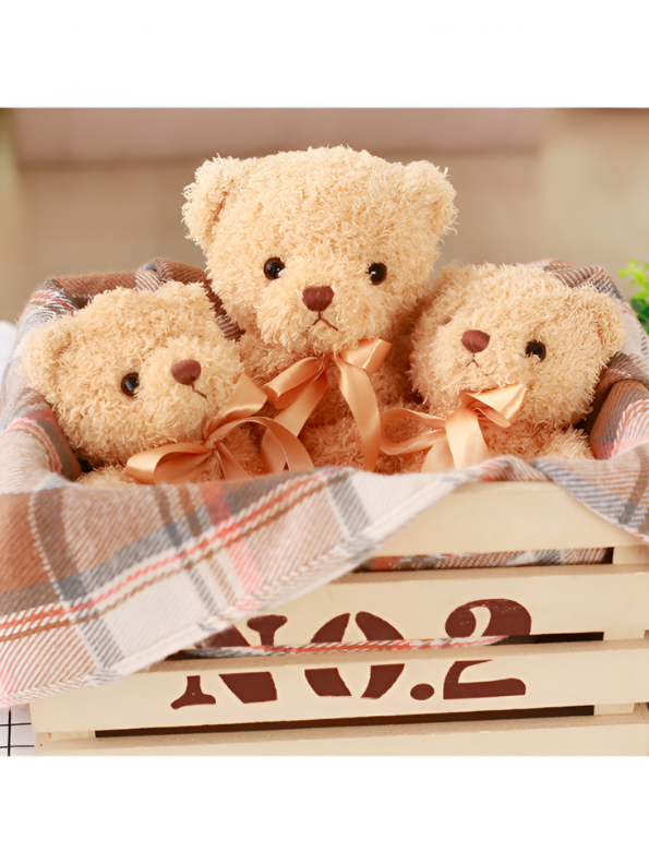Peach Fluffy Teddy Bear with Bow - 8 Inch Soft Toy Gift LMI11371