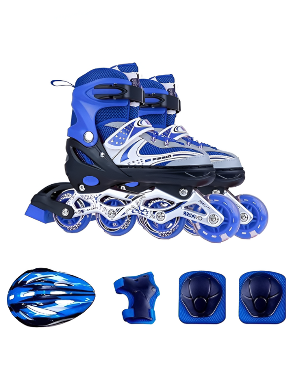 Sparkle Blue Inline Roller Skates - Extendable Kids' Skates for Girls - White/Grey Accents LMI10750