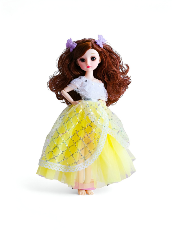 Fashion Doll in Light-Up/Glowing Yellow Ball Gown | Binna "A Heavenly Beauty" Doll with Brown Hair LMI14886