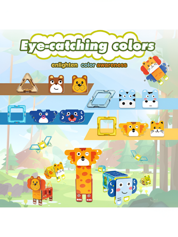 Magical Magnet II Building Block Set - 35 PCS STEM Animal Shapes LEGO Set - Educational Toy for Toddlers 3+ TV4072