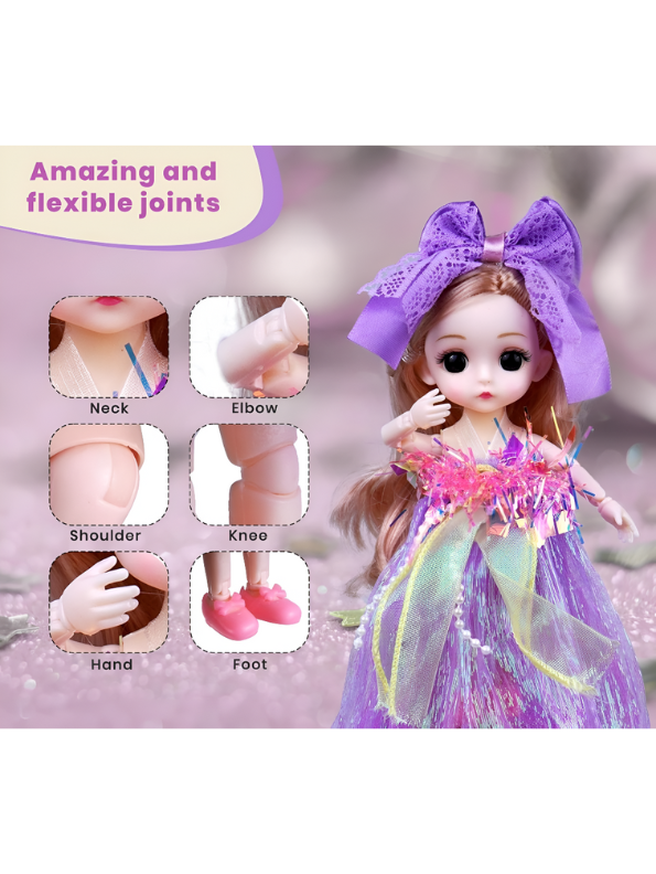 Luxury Princess Fashion Doll Set in Purple Ruffle Dress with Bows & Accessories - Deluxe Gift for Girls NX13107