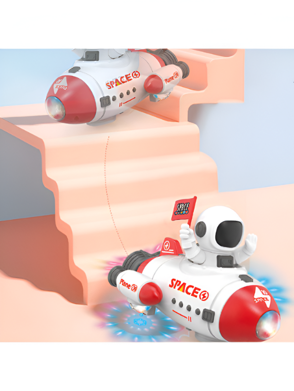 Red - Bump-and-Go Astronaut Space Rocket Car Toy with Flashing LED Lights and Sounds LMI15174