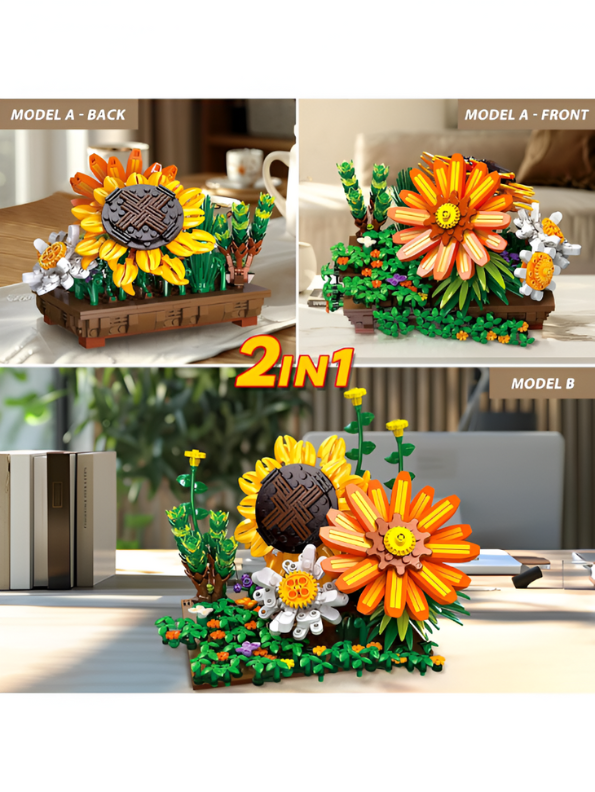 Sunflower Botanical Display Building Block Set - 924 PCS IVY BONSAI Flower Pot LEGO Set - Adult Home Decor & Gift TV5668
