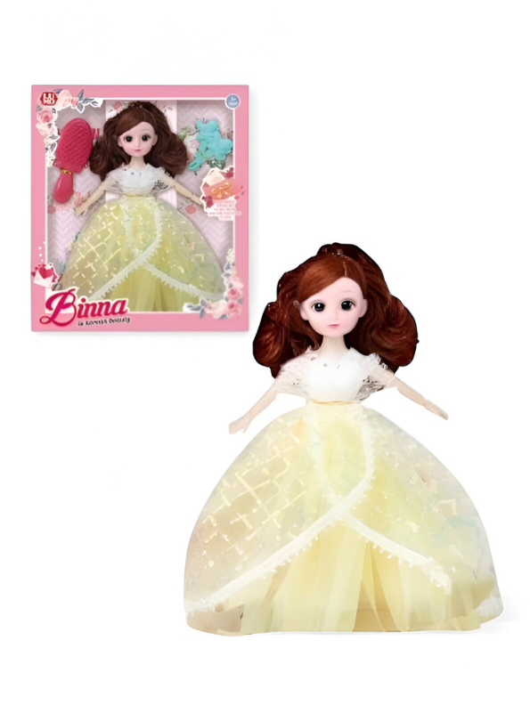 Fashion Doll in Light-Up/Glowing Yellow Ball Gown | Binna "A Heavenly Beauty" Doll with Brown Hair LMI14886