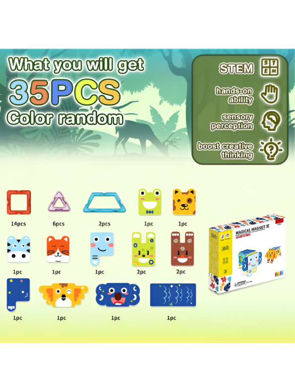 Magical Magnet II Building Block Set - 35 PCS STEM Animal Shapes LEGO Set - Educational Toy for Toddlers 3+ TV4072