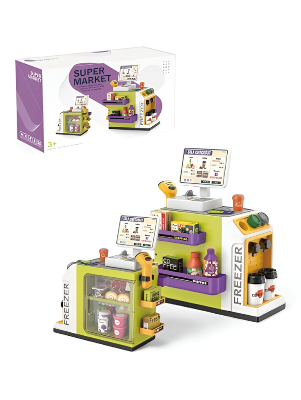 Self-Service Checkout Counter & Freezer Pretend Play Toy for Kids 3+ | Interactive Role Play Set NX13629
