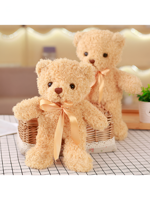 Peach Fluffy Teddy Bear with Bow - 8 Inch Soft Toy Gift LMI11371