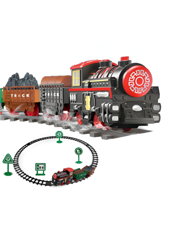 Classic Electric Toy Train Set with Tracks, Smoke, and Sound | Battery-Operated Steam Engine LMI15375