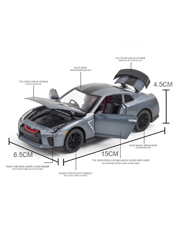 Grey - Die-Cast Nissan GT-R Nismo Model Car 1:32 Scale - Wheels & Openable Doors LMI15801
