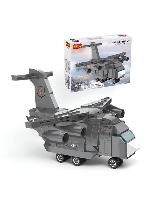 2-in-1 Military Aircraft Building Set with Cargo Plane and Fighter Jet Models – 258 PCS Construction Toy for Kids TV5074