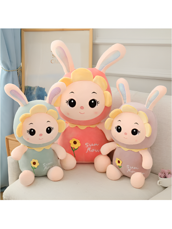 Cuddly Long Ear Bunny Plushie | Soft & Huggable Rabbit Stuffed Animal for Kids | Unique Soft Toy with Sunflower Design LMI7973