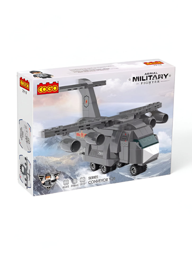 2-in-1 Military Aircraft Building Set with Cargo Plane and Fighter Jet Models – 258 PCS Construction Toy for Kids TV5074