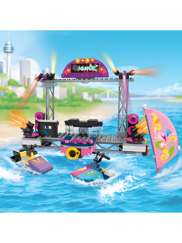 Beach Music Festival Building Block Set - 297 PCS Bon Voyage LEGO Set - Summer Concert Stage & Water Sports Toy TV5634