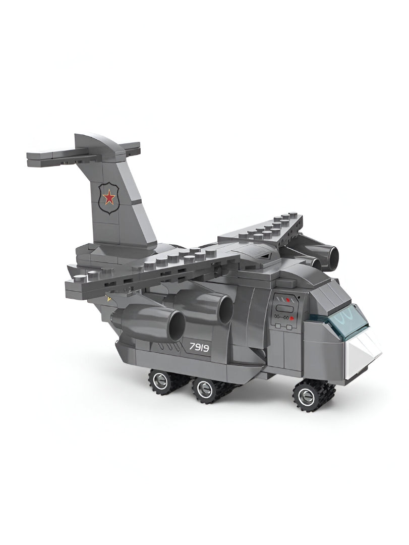 2-in-1 Military Aircraft Building Set with Cargo Plane and Fighter Jet Models – 258 PCS Construction Toy for Kids TV5074