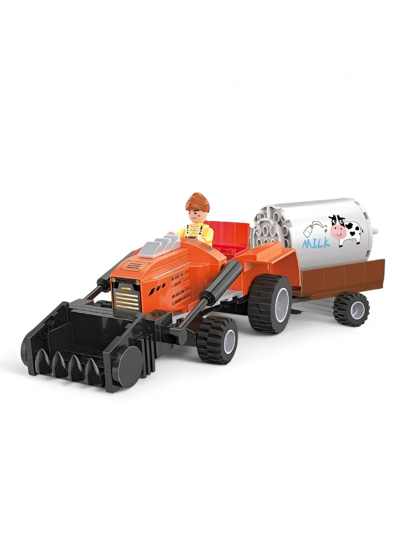 Farm Tractor and Milk Tanker Trailer Building Block Set - COGO CITY LEGO Set - Agricultural Vehicle Toy for Kids Ages 6+ TV5078