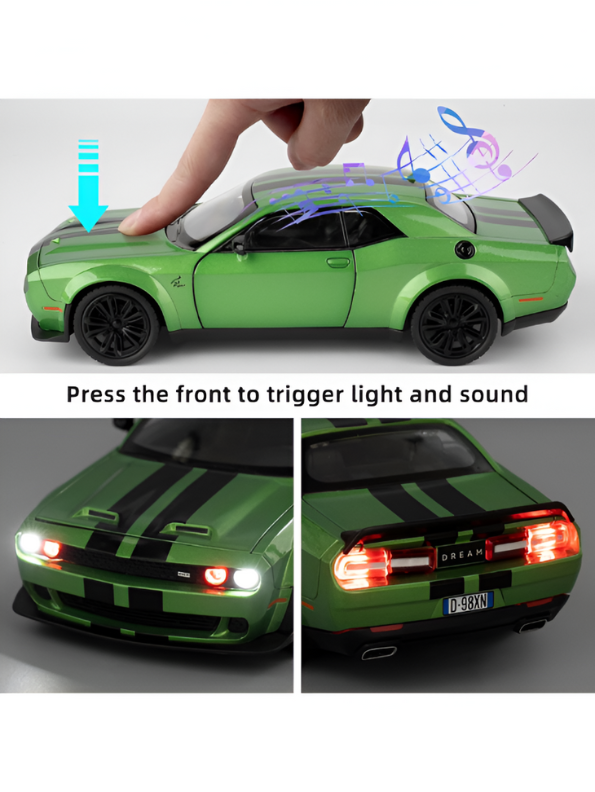 Lime Green Dodge Challenger SRT Hellcat Die-Cast Model Car 1:32 Scale - Opening Doors, Hood & Trunk LMI15610