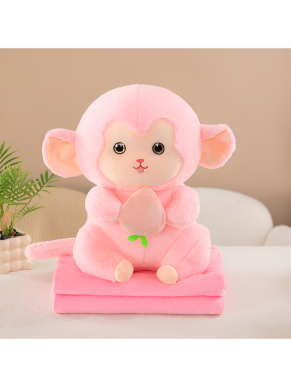 Pink - Cute Plush Monkey Stuffed Animal with Peach - Super Soft Toy Gift for Kids & Baby LMI14143