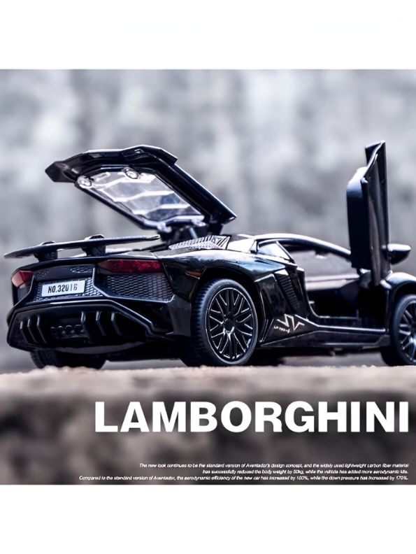 Black - Lamborghini Aventador LP750-4 Diecast Model Car 1:32 Scale – Mini Sports Car Toy for Kids.