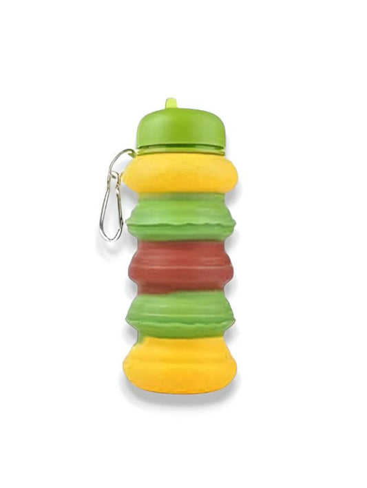 Collapsible Silicone Burger Water Bottle for Kids | Leak-Proof, BPA-Free Foldable Sipper for School & Travel NOVGBT-9057