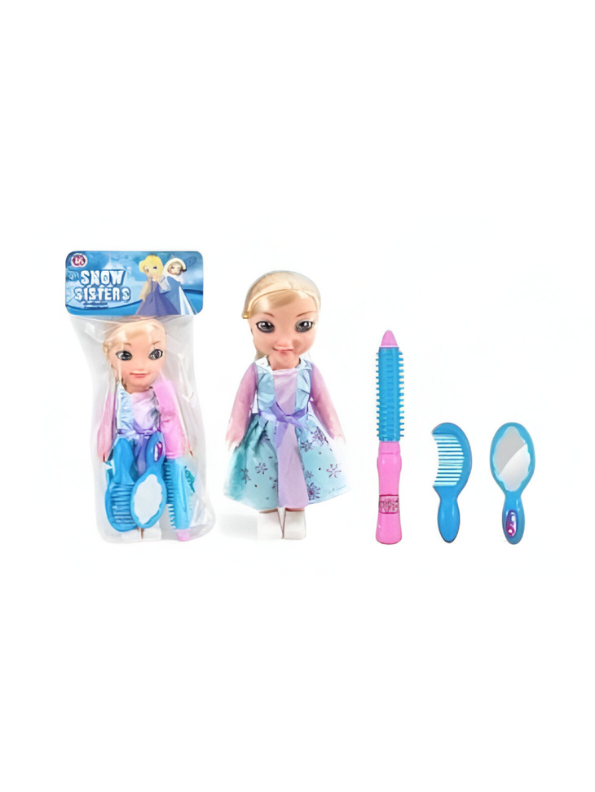 Snow Sisters Mini Princess Doll & Hair Styling Set | Play Doll with Comb, Mirror, and Styling Tool LMI11754