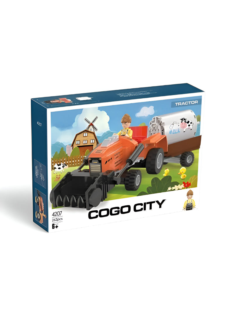 Farm Tractor and Milk Tanker Trailer Building Block Set - COGO CITY LEGO Set - Agricultural Vehicle Toy for Kids Ages 6+ TV5078