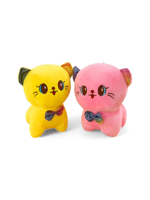 7-Inch Cute Pink Cat Soft Toy | Stuffed Animal Plushie with Bow Tie LMI11943