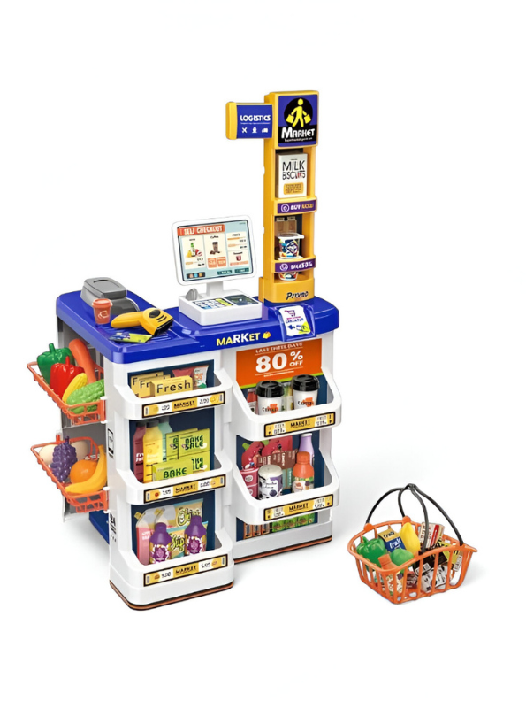 Electronic Cash Register & Supermarket Stand Toy for Kids 3+ | Interactive Pretend Play Set with Scanner NX12788