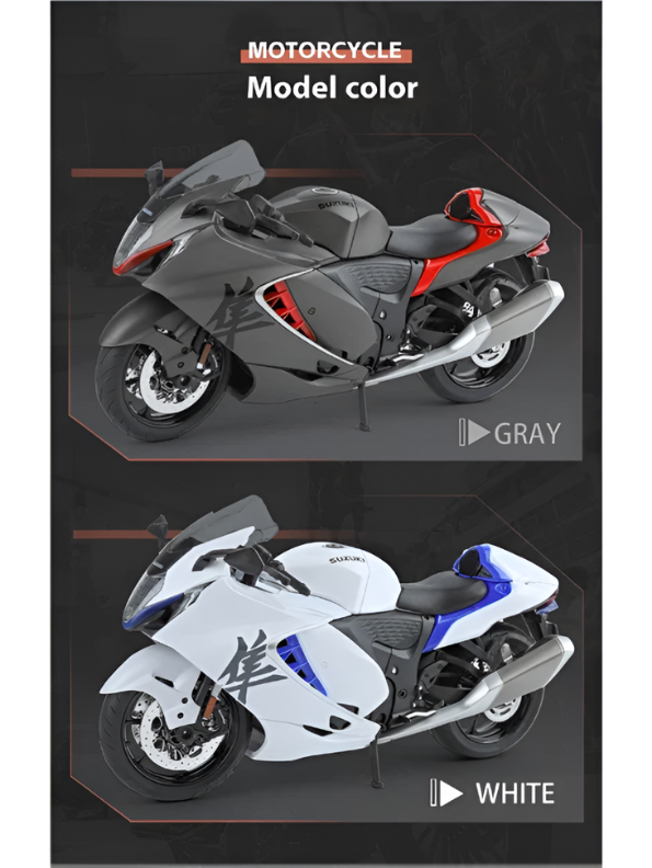 Suzuki Hayabusa GSX 1/6 Diecast Bike – Spray Feather, Collector’s Stand & Key Replica - White TV5904.