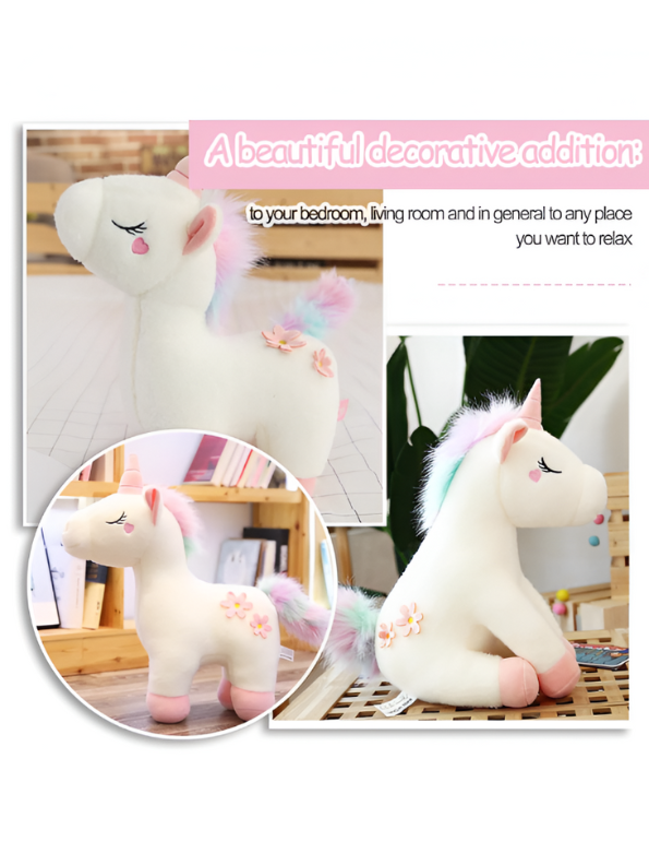 White - Dreamy Pink Unicorn Plushie for Children | Ultra-Soft Stuffed Toy with Pastel Rainbow Hair LMI12216