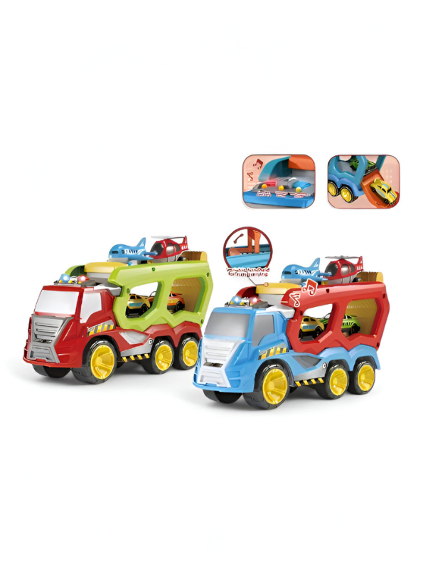 Blue Large Multi-Level Toy Carrier Truck Transport Vehicle Set with Lights & Mini Cars NX15358