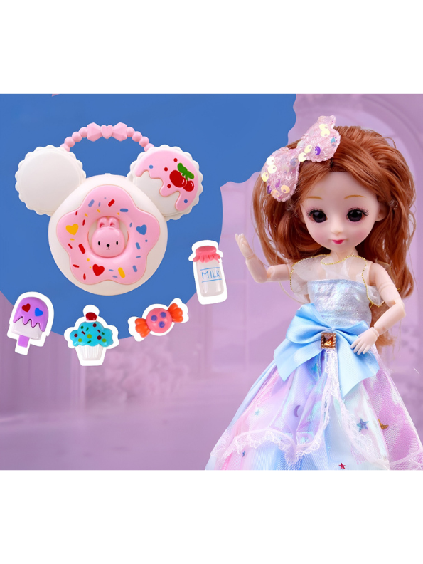 Shining Girl Mini Fashion Doll Set with Donut Purse, Sweet Dress & Accessory Charms - Collectible Gift for Kids NX13114