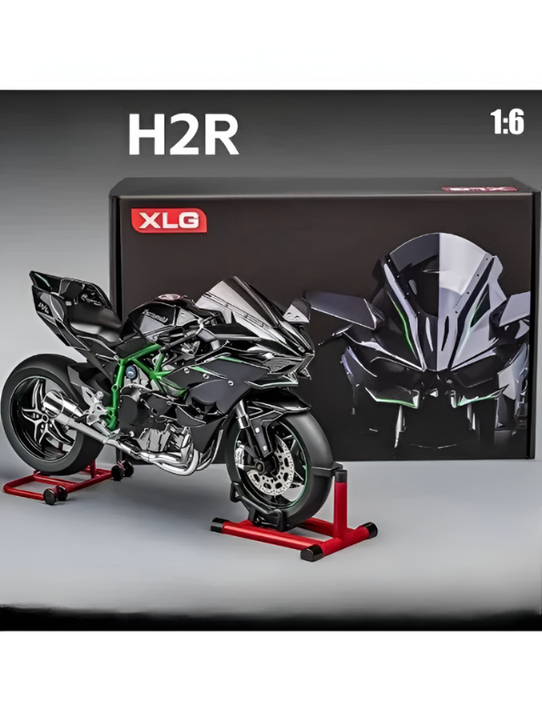 XLG 1/6 Scale Kawasaki Ninja H2R Diecast Motorcycle Model with Display Stand | Premium Collector's Die-Cast Bike (Black/Green) TV5905