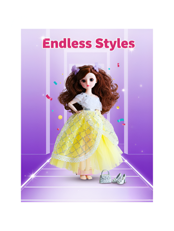 Fashion Doll in Light-Up/Glowing Yellow Ball Gown | Binna "A Heavenly Beauty" Doll with Brown Hair LMI14886