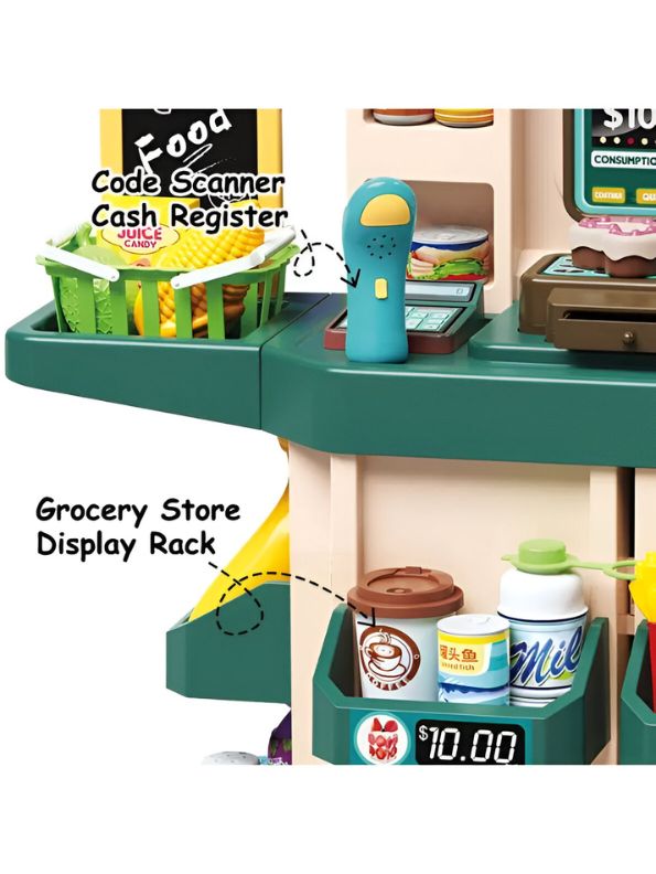 Little Shopper Supermarket – Kids Toy Cash Register & Grocery Store Playset with Accessories - LMI13537