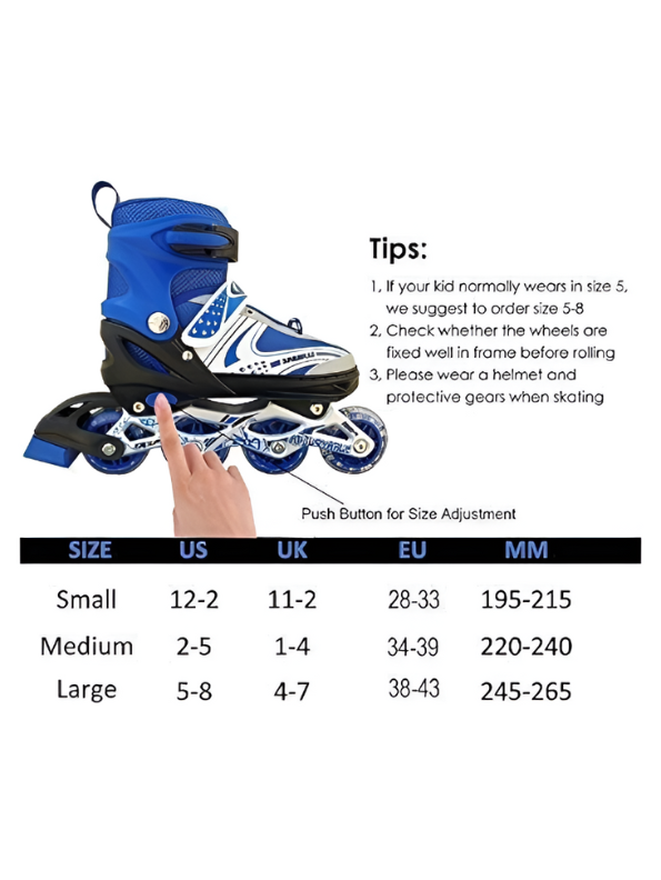 Sparkle Blue Inline Roller Skates - Extendable Kids' Skates for Girls - White/Grey Accents LMI10750