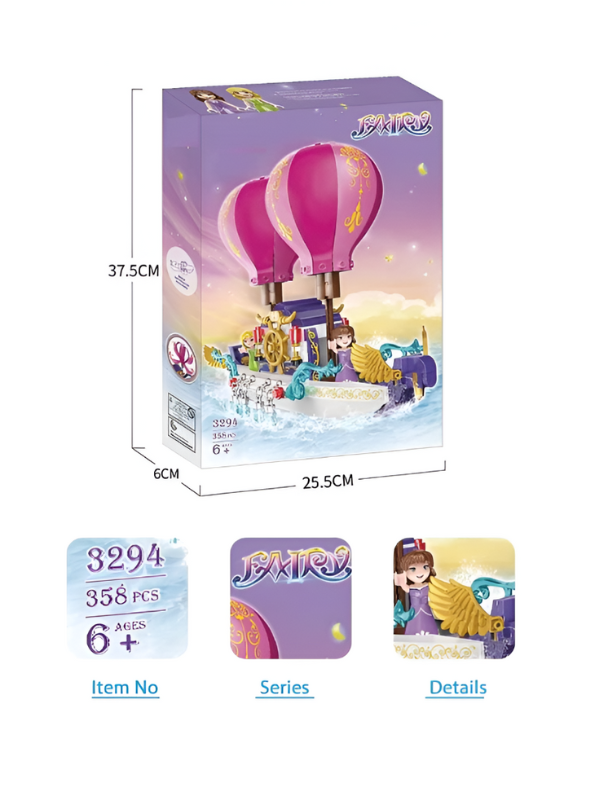Fairy Tale Hot Air Balloon Boat Building Block Set - 358 PCS Fantasy LEGO Set - Princess Flying Ship Toy for Girls TV942