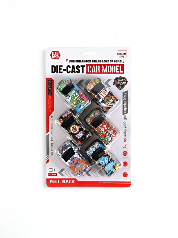 6-Pack Graffiti Die-Cast Mini Car Set | Pull Back Action Toy Vehicles for Kids LMI15772