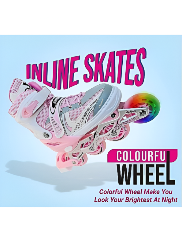 Sparkle Pink Inline Roller Skates - Extendable Kids' Skates for Girls - White/Grey Accents LMI10750