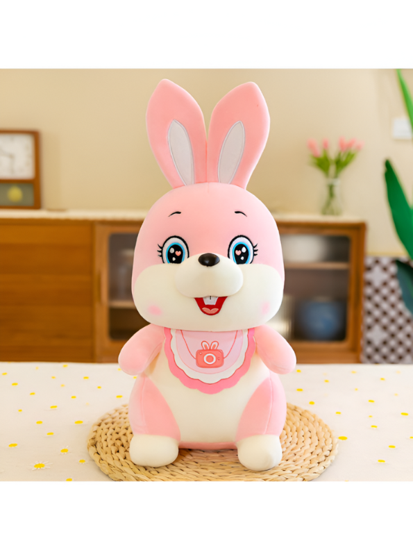 Cute Pink plush bunny with bib | soft Toy stuffed animal for babies and kids LMI14142.