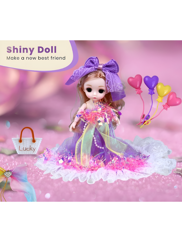 Luxury Princess Fashion Doll Set in Purple Ruffle Dress with Bows & Accessories - Deluxe Gift for Girls NX13107